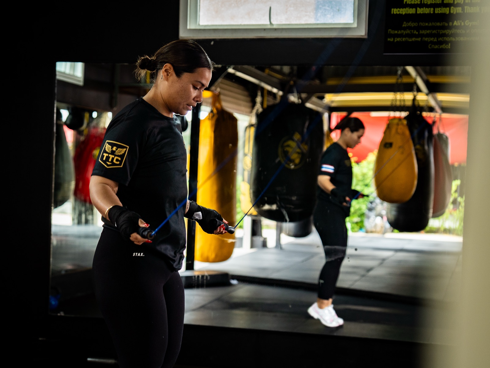 Skipping rope during a conditioning round